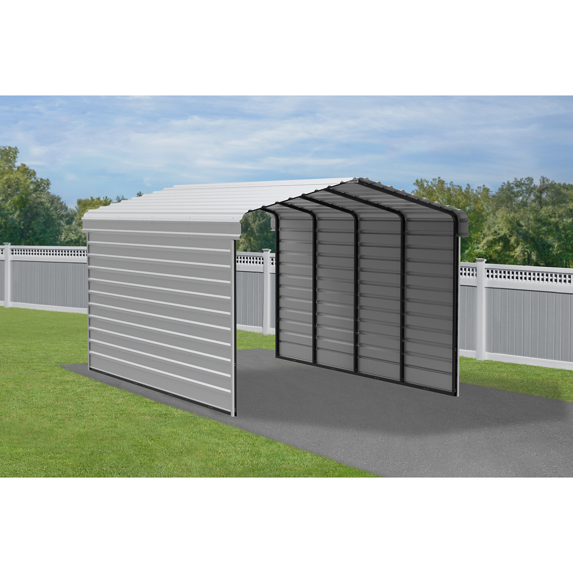 Arrow, Steel Carport w/ 2 Side Wall Kits 12x20x9 Width 146 in, Height 126.75 in, Cover Material Steel, Model# CPH122009ECL2